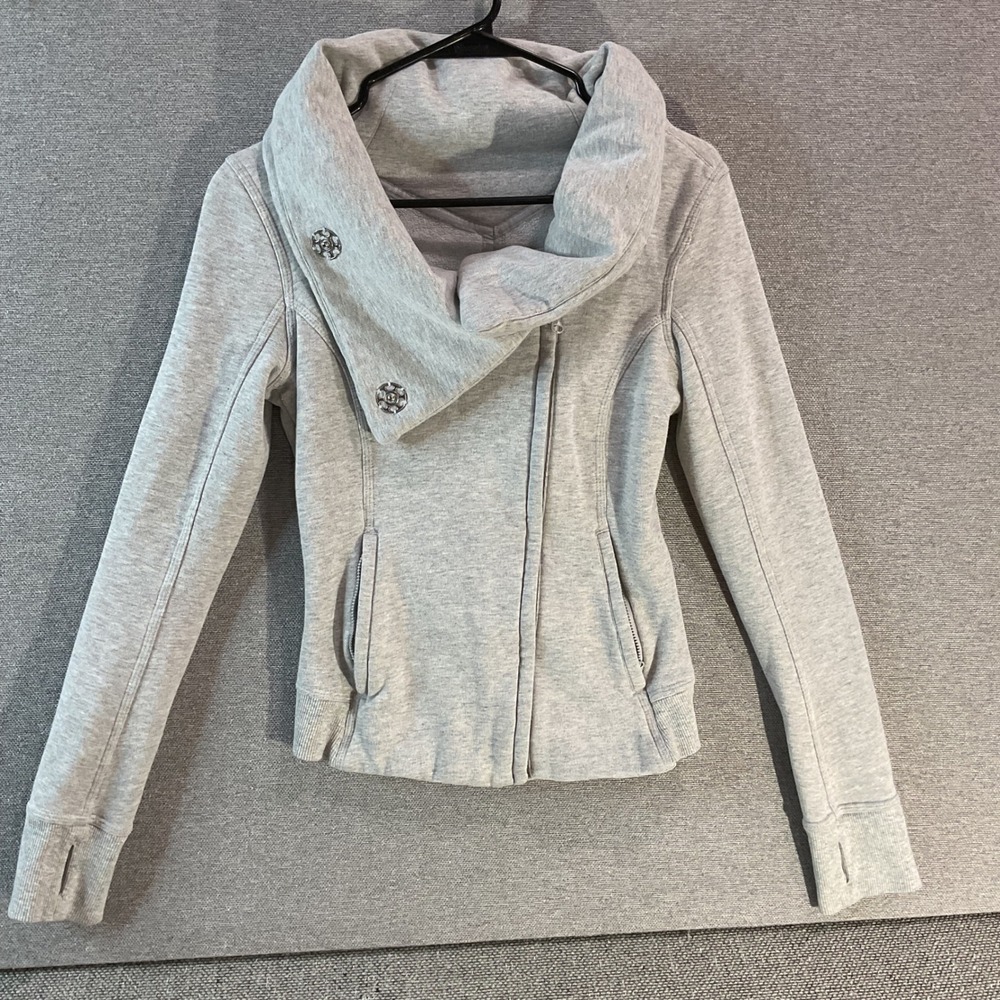 Lululemon Karmacollected Asymmetrical Zip Jacket Gray Cowl Neck Fleece Size